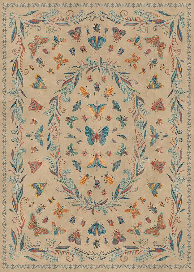 Washable Living Room Area Rug 5x7, Ultra Soft Carpet for Bedroom, Dining Room, Vintage Farmhouse Home Décor, Low Pile Non Slip Stain Resistant Rug (Brown & Blue)