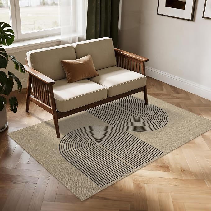 Easy Jute Rug for Pet Homes: 4x6 Outdoor Rug - Black Stripes | Washable Design Cuts Your Cleaning Time by 75% and Maintain Shape and Texture after 50 Machine Wash Cycles