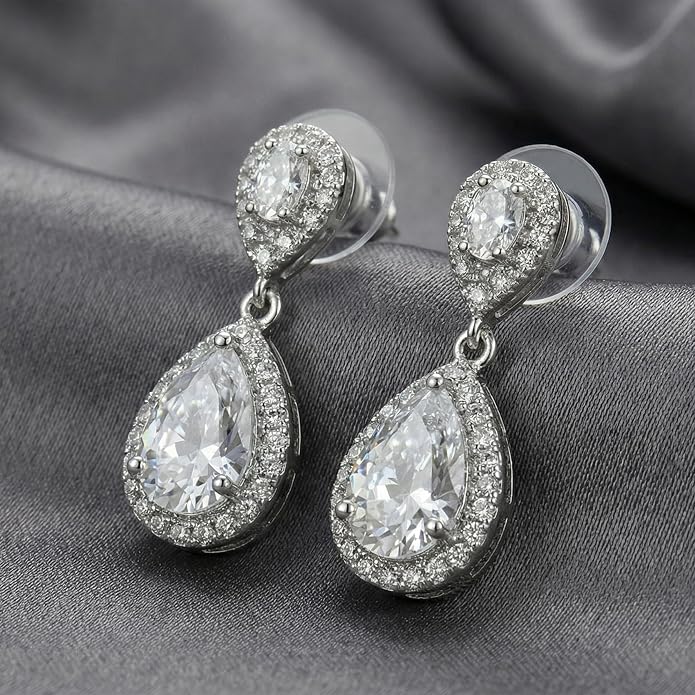 Mariell Cubic Zirconia Crystal Teardrop Dangle Bridal and Wedding Earrings, CZ Jewelry for Brides, Bridesmaids, Homecoming, Prom and Dressy Everyday Wear
