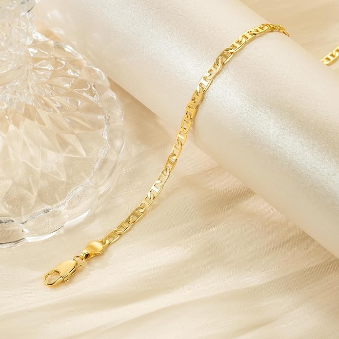 Ankle Bracelets 14K Gold Anklets for Women Waterproof 3.4mm Mariner Chain Anklets for Women Women’s Ankle Bracelet Anchor Chain 9’’ 10’’ 11’’