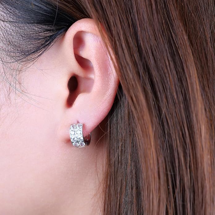 Limerencia G23 Pure Titanium Hypoallergenic Chunky Wide Hoop Earrings |Cubic Zirconia Earrings | for Women Pave 5A grade CZ Sparkly for Sensitive Ears