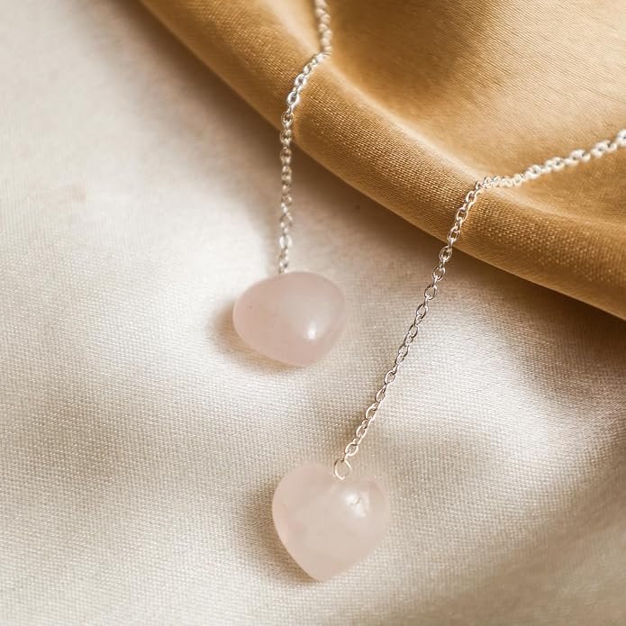 Gemstone Heart Shaped Threader Earrings in 925 Sterling Silver, Pull Through Adjustable, Versatile & Trendy, Perfect Valentine's Gift for Women, Choice of Gemstone Available