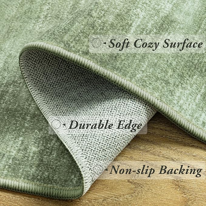 Olive Green Rug 2x3 Washable Non Slip Modern Small Rugs for Entryway Indoor | Abstract Neutral Carpet, Loden Green, with Low Pile Soft, for Front Door Bathroom Kitchen, Hardwood Floor Protector, 2 x 3