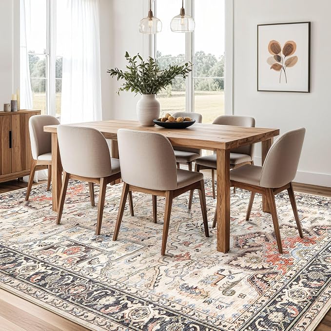 12x15 Area Rugs for Living Room - Large Carpet Ultra Thin Soft Washable Oriental Vintage Floral Distressed Big Indoor Carpets for Bedroom Nursery Dorm Home Decor Aesthetic - Multi Color