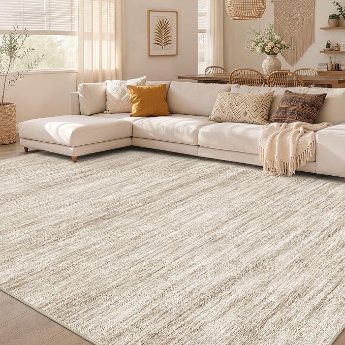 Nakagishi 10X12 Area Rugs Living Room: Washable Large Vintage Rug Neutral Non-Slip Soft Stain Resistant Indoor Carpet for Bedroom Nursery Dining Room Office Playroom - Dark Brown