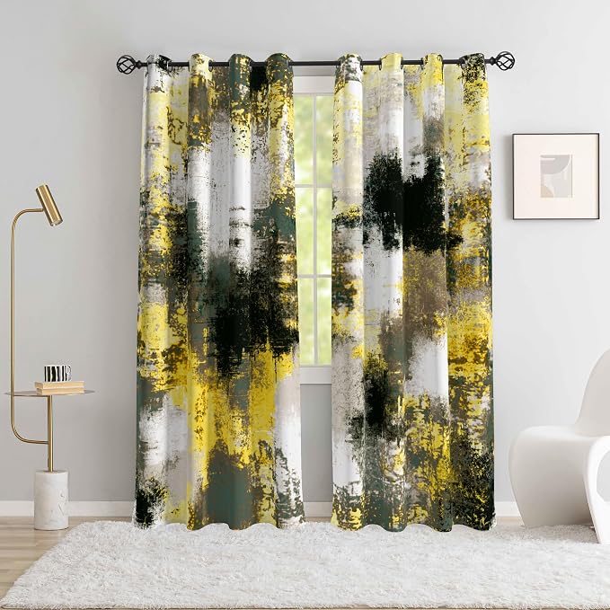 Asuexpect Abstract Curtains 2 Panels Abstract Rust Curtain Room Darkening Grommet Window Treatments Modern Decorative for Bedroom Living Room, 52x84 Inches, Black Yellow