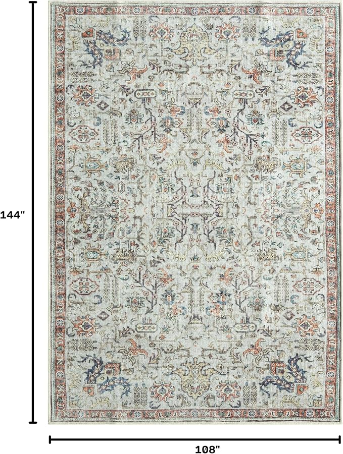 Keen Home Design 9x12 Rug - Machine Washable Area Rug with Non-Slip Backing, Ideal for Living Room, Dining Room, Bedroom - Vintage, Easy Clean, Durable, Low Pile Rug - (9' x 12')
