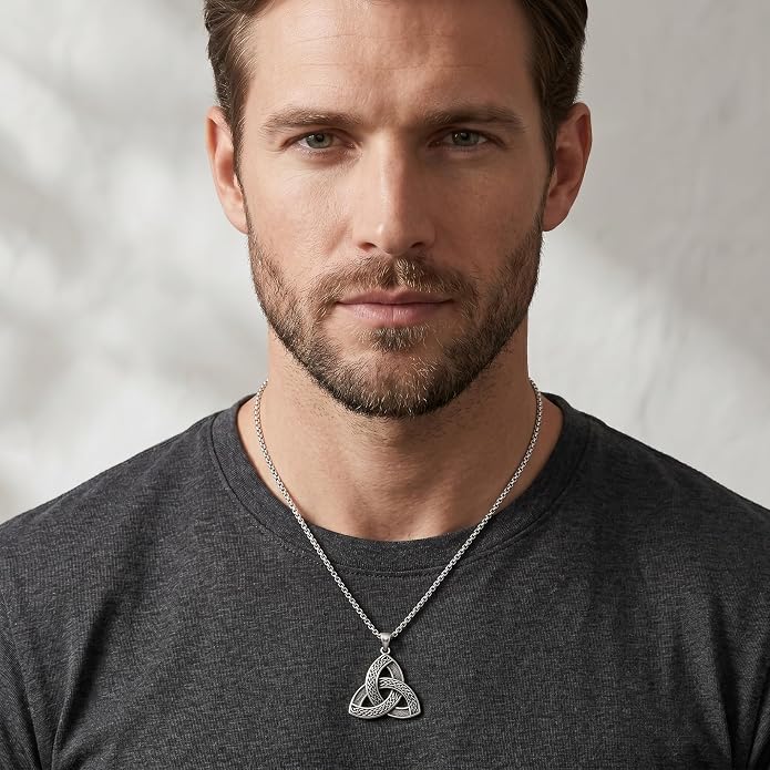 Celtic Necklace for men Sterling Silver Celtic Knot Triquetra Triangle Trinity Necklace Gift for Men