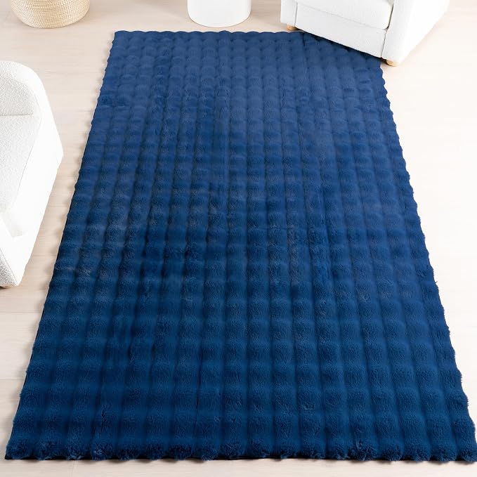 nuLOOM Jeni Navy, 2'6" x 8', Solid Faux Rabbit, Fluffy and Cozy, High Traffic, Stain Resistant, Easy Clean, Durable Washable Runner for Bedroom, Living Room, Dining, Den, Foyer, Entryway