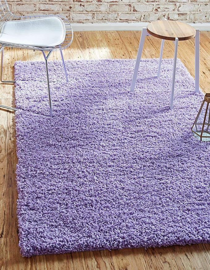 Unique Loom Solid Shag Collection Area Rug (4' 1" x 6' 1" Rectangle, Lilac) | Modern solid area rug for living room, bedroom & dining room. Stain-resistant, easy-care, kid & pet friendly