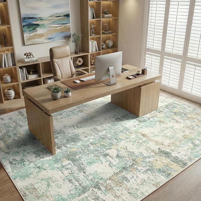 GarveeHome 6x9 Abstract Area Rug Neutral Washable Living Room Bedroom Rug | Soft Low Pile Non Slip Accent Rug for Living Room, Dining Room, Modern Neutral Indoor Carpet