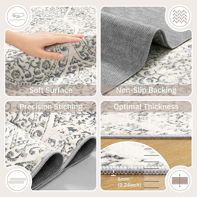 Soalmost 8x10 Area Rugs for Living Room, Washable Moroccan Trellis Soft Rug | Stain Resistant Non-Slip Low Pile Natural Large Carpet for Dining Room Bedroom Home Office Nursery Grey, 8'x10'