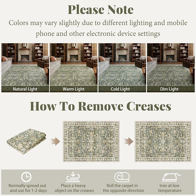 Washable Rugs for Living Room: 6x9 Area Rugs for Bedroom Ultra Soft Non-Slip Stain Resistant Vintage Boho Large Carpet for High-Traffic Dining Room - Farmhouse Decor