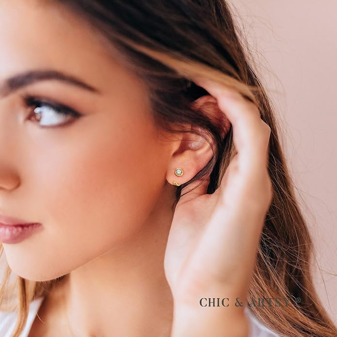CHIC & ARTSY 925 Sterling Silver Half Hoop Earrings for Women, Dainty Huggie Hoops with Synthetic Opal, Moonstone, CZ & Gemstones, Lightweight Comfort Fit Everyday Elegant Jewelry