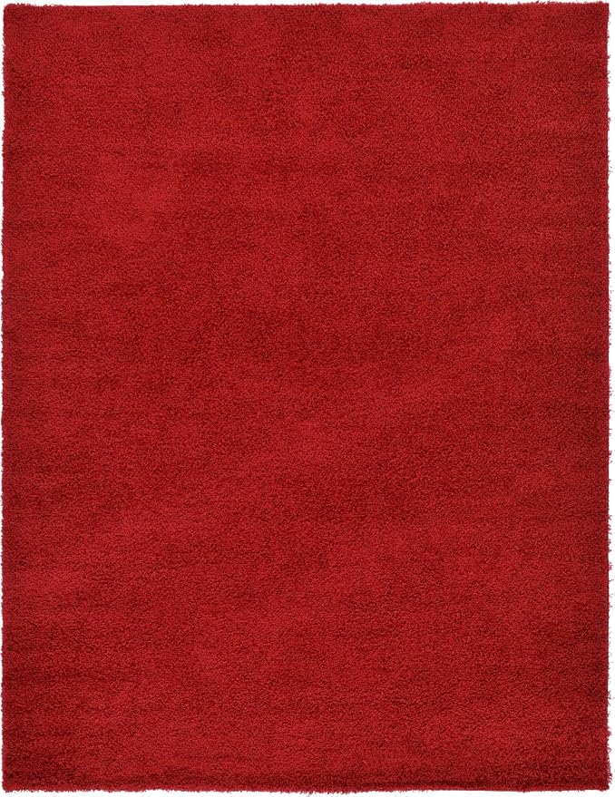 Unique Loom Solid Shag Collection Area Rug (9' x 12' 2" Rectangle Cherry Red)