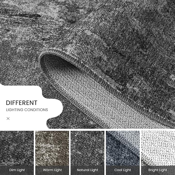 2.6x8 Black Rug Runners for Hallways Kitchen Runner Rug Non Slip Washable Black Long Runner Rugs with Rubber Backing Soft Abstract Carpet Runner for Bedroom, Kitchen, Bathroom, Entryway