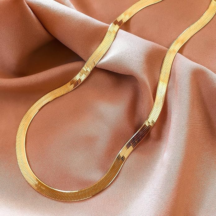 DEARMAY 14K Gold Plated Herringbone Necklaces for Women, Dainty Gold Snake Choker Chain Non Tarnish Trendy Simple Thin & Chunky Options Neckalce 1.5/3/5/6/8mm Chain Jewelry for Gifts