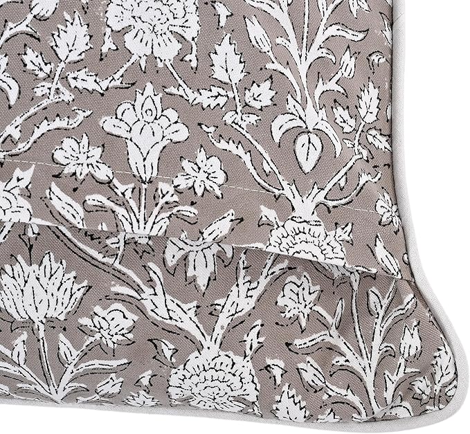 Ridhi Block Print Taupe Pillow Cover 18" x 18" (Pack of 2) Decorative Couch Pillows for Living Room, Farmhouse Chic Boho Cute Outdoor Pillows Covers Gifts for Spring, Mother's Day