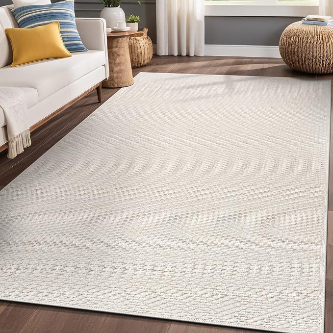 Luul Home Easy Jute Rugs 9x12 White Color Living Room Indoor Outdoor Area Rug for Patio Farmhouse and Kitchen Rug High Traffic Easy to Clean Washable Solid Boho Woven Design Outside Carpet (9 x 12)