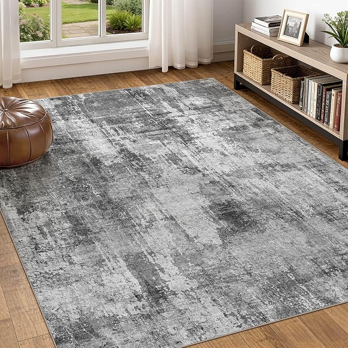 DMOYEST 5x7 Area Rug - Washable & Non Slip Indoor Rug for Living Room, Kid & Pet Friendly Abstract Low Pile Soft Carpet for Bedroom and Dining Room - Black