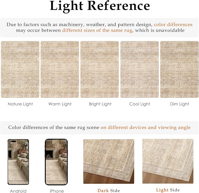 9x12 Beige Neutral Retro Area Rug | Washable, Low Pile, Floral, Soft, Non Slip, Carpet for Living Room Bedroom Dining Room Nursery Office Indoor Home Decor