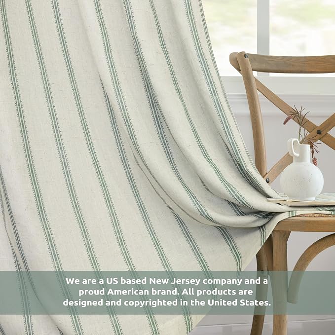 DriftAway Farmhouse Stripe Blackout Curtains, W52xL96, Loden Green | Blackout, Linen Texture, Stripe Pattern, Rod Pocket & Back Tab, Two Layers, Bedroom Living Room Use, Sound Reducing Design