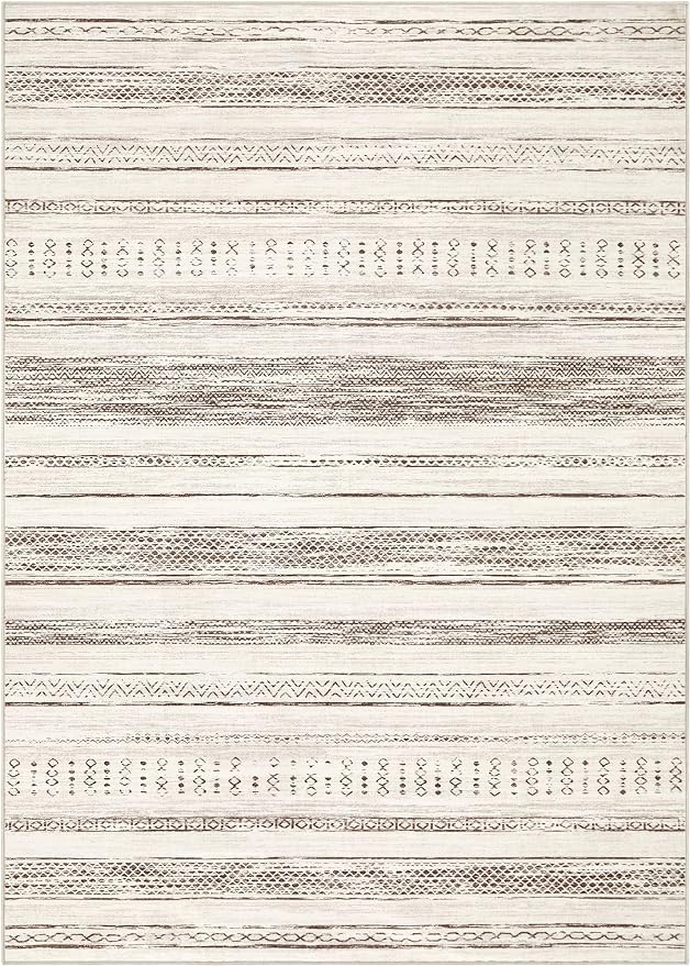 Tortania Area Rug Living Room Rugs - 5x8 Washable Large Soft Neutral Boho Moroccan Bohemian Farmhouse Rug Indoor Floor Carpet for Bedroom Under Dining Table Home Office Decor - Brown Beige