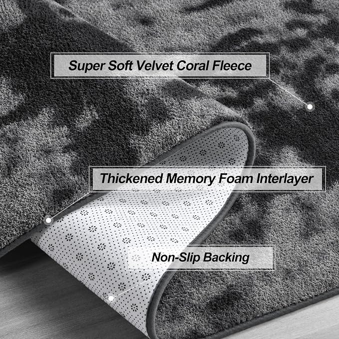 Gifeas Large Ultra Soft Modern Area Rugs for Living Room Bedroom, 6x9 Feet Tie-Dyed Dark Grey Thickened Memory Foam Indoor Carpets, Non-Slip Comfy Rug for Boys Girls Nursery Room Home Decor