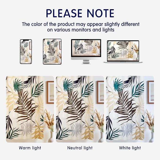 SUBRTEX Boho Leaf Printed Curtains 63 inch Long 2 Panels, Room Darkening Vibrant Floral Drapes, 50% Blackout Light Flitering, Semi Sheer Farmhouse Curtains for Living Room, 52Wx63L, Yellow Leaf