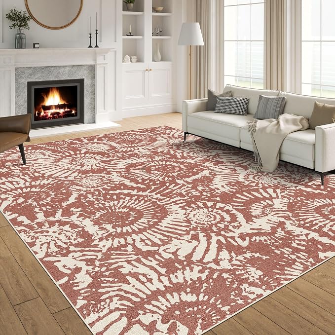 BLISSA Dining Room Rugs for Under Table - 6x9 Terracotta Washable Living Room Area Rug Non-Slip Low-Pile Modern Boho Abstract Rugs for Bedroom Dining Room Home Office Nursery Foyer Floor Carpet