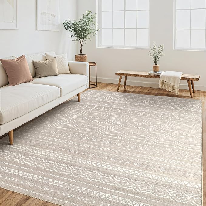 Tortania Area Rug Living Room Rugs - 6x9 Washable Large Soft Neutral Boho Moroccan Bohemian Farmhouse Rug Indoor Floor Carpet for Bedroom Under Dining Table Home Office Decor - Taupe