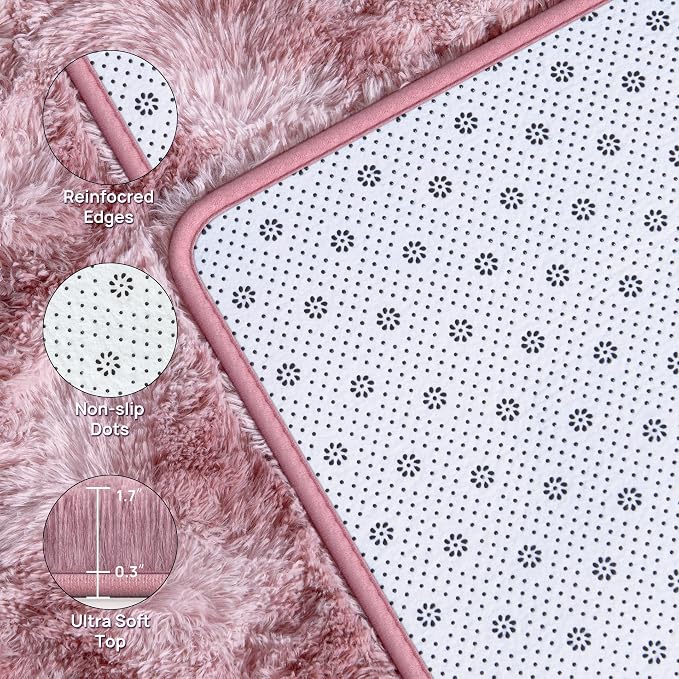 Deerhoo Shag Area Rug, 4 X 6 Tie-Dyed Plush Fuzzy Rugs for Living Room, Ultra Soft Fluffy Furry Rug for Bedroom, Indoor Carpet Nursery Rugs for Kids Room Home Decor, Pink Purple