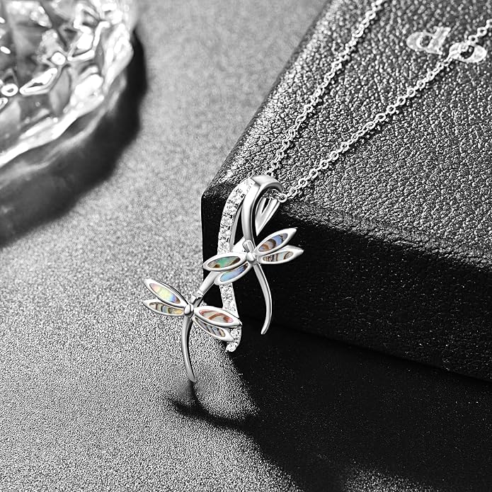 PRAYMOS Dragonfly Gifts 925 Sterling Silver Dragonfly Necklace for Women Dreamy Dragon fly Pendant Dragonflies Jewelry Birthday Gift 18+2" Adjustable Chain