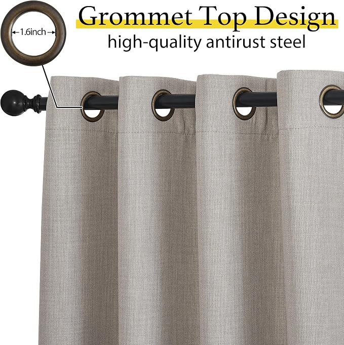 NICETOWN Linen Curtain Valances for Living Room 30 inch Length 2 Panels, Grommet Top Light Blocking Room Darkening Curtains Thermal Insulated Window Tiers for Barhtoom Window, Angora, W50 x L30