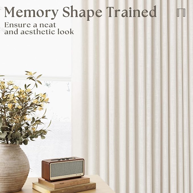 Custom Made Pinch Pleated Linen Curtains 105 Inches Long for Living Room 2 Panels Set Cream Ivory Memory Pleated Drapes Back Tab Neutral Boho Ceiling Floor 105 Inch Window Curtains Natural Birch