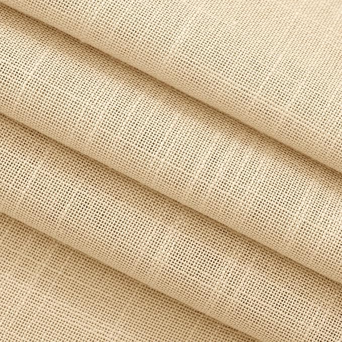 Tan Linen Curtains 72 inches Long for Living Room Back Tab Rustic Farmhouse Semi Sheer Light Filtering Window Curtain Dining Room Soft Thick Flax Linen Textured Drapes Kahki 52x72