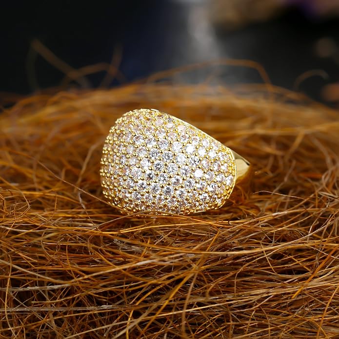 Diamond Accent Dome Ring - Sliver Fashion Rings for women Big Hollow Women Wedding Band Cubic Zirconia Statement Rings for women 5-11