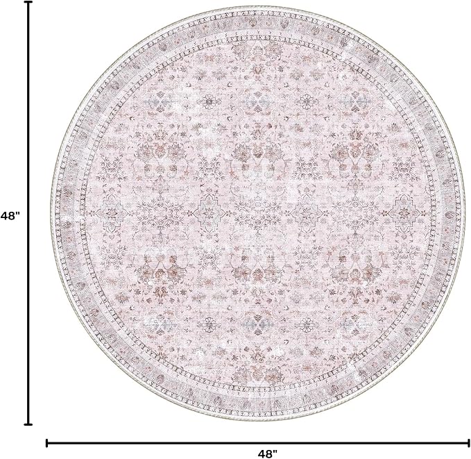 Sasttie Round Rug 4ft, Ultra-Soft Washable Circle Rug, Low Pile Foldable Thin Carpets with Non-Slip Backing, Skin-Friendly Stain Resistant Carpet for Living Room, Bedroom, Kitchen, Dorm, 4ft, Pink