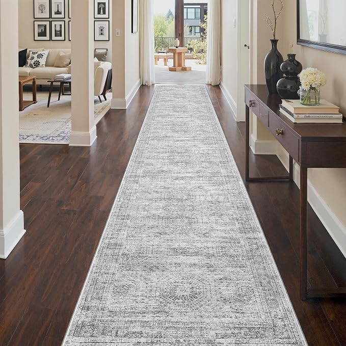 3x18 Runner Rug Non Slip,Washable Hallway Runner Rug,Grey | Extra Long Runner Rugs for Hallway,Entryway,Bedroom,Living Room,Dining Room,Thin,Soft Rug,Stain Resistant Indoor Carpet