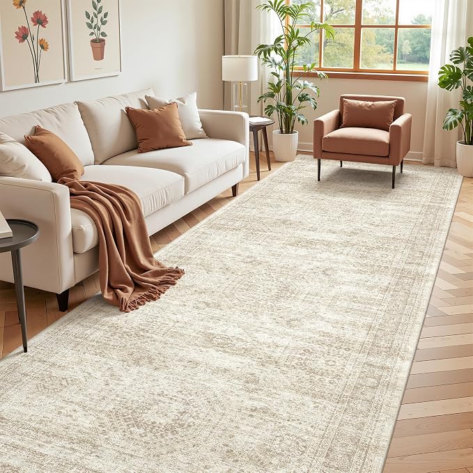 4x12 Runner Rug Non Slip,Washable Hallway Runner Rug,Beige | Area Rugs for Kitchen,Entryway,Bedroom,Bathroom,Nursery Room,Thin,Soft Runner Rug,Stain Resistant Indoor Carpet