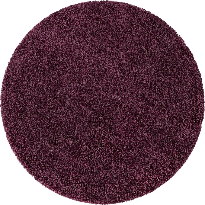 Unique Loom Solid Shag Collection Area Rug (5' 3" Round, Eggplant Purple)