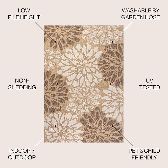 JONATHAN Y Floral Textured Weave Indoor Outdoor Area Rug 8X10 Brown/Cream, Zinnia Modern for Backyard, Patio, Porch, Easy-Cleaning, High Traffic, Pet-Friendly, Non-Shedding (SMB110I-8)