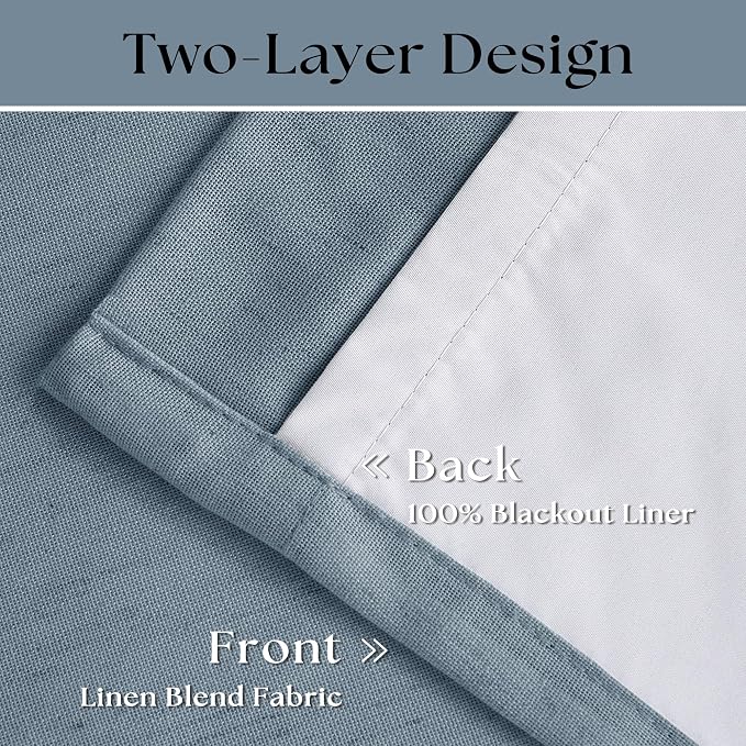 Blue Grey Pinch Pleated Full Blackout Curtains Linen 80 Inch Window Curtain | Room Darkening Thermal Insulated, for Living Room Bedroom, Back Tab Pinch Pleat Drapes with Hooks Rings, W40xL80 2 Panels