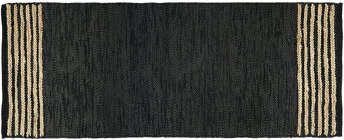 GRUHUM Jute Runner Rug 2'6"x 8' ft Natural Fiber Leather Black Jute Area Rug Handwoven Boho Farmhouse Braided Rustic Vintage Ecofriendly Indoor Rugs for Kitchen Living Room Bedroom Hallways Entryways