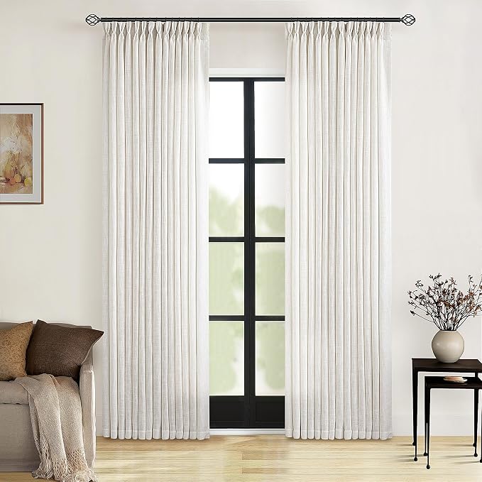 Cream Ivory Linen Curtains 80 Inches Long 2 Panels Set for Living Room Bedroom Pinch Pleated Back Tab Drapes Neutral Modern Farmhouse Decor Semi Sheer 80 Inch Curtains for Dining Room Window Cabin