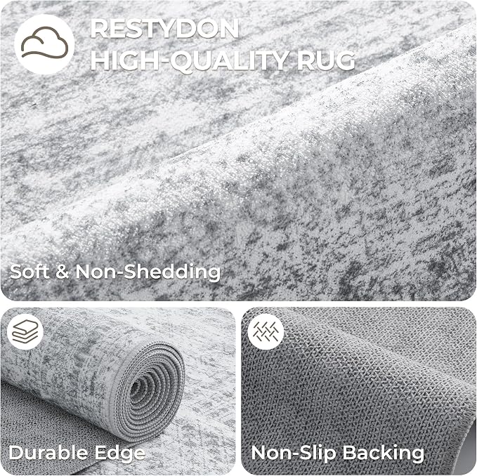 2x5 Rug Runners for Hallways Non Slip,Kitchen Rugs,Grey | Washable Rugs for Kitchen,Entryway,Bedroom,Bathroom,Nursery Room,Thin,Soft Runner Rug,Stain Resistant Indoor Carpet