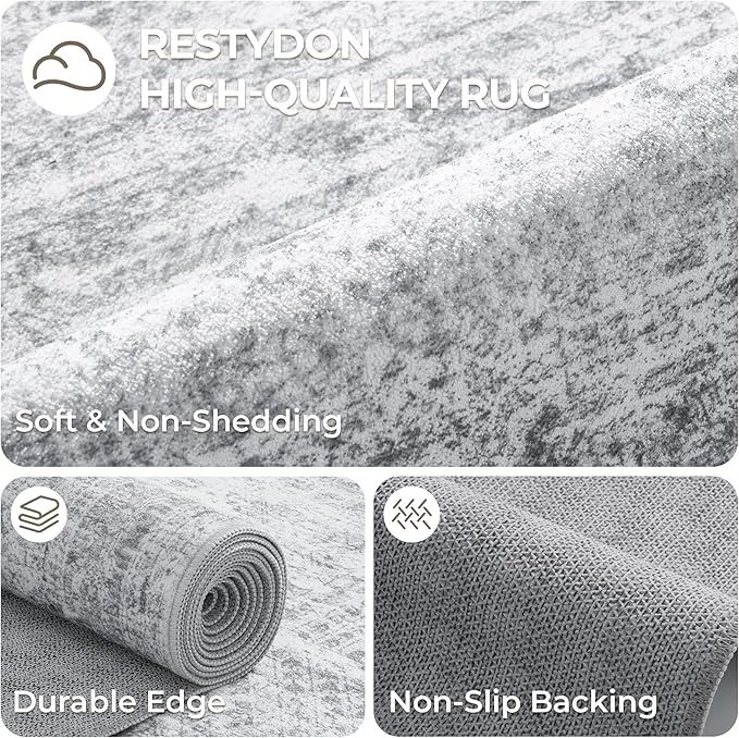 3x16 Runner Rug Non Slip,Washable Hallway Runner Rug,Grey | 16ft Runner Rug for Hallway,Entryway,Bedroom,Living Room,Thin,Soft, Extra Long Rug,Stain Resistant Indoor Carpet