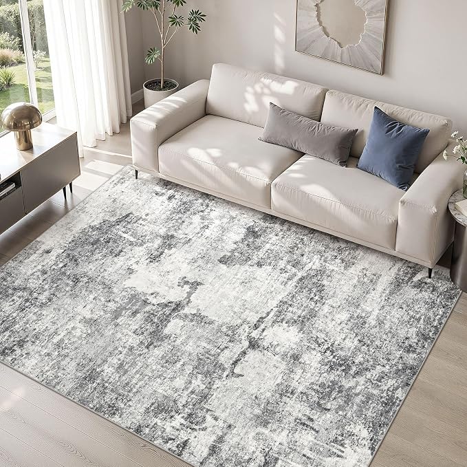 DMOYEST 5x8 Area Rug - Washable & Non Slip Indoor Rug for Living Room, Kid & Pet Friendly Abstract Low Pile Soft Carpet for Bedroom and Dining Room - Grey