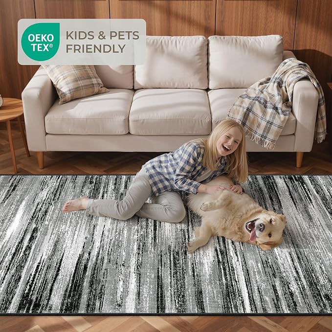 2x10 Runner Rug Non Slip,Washable Hallway Runner Rug,Black | Long Neutral Rugs for Kitchen,Entryway,Bedroom,Bathroom,Laundry Room,Thin,Soft Runner Rug,Stain Resistant Indoor Carpet