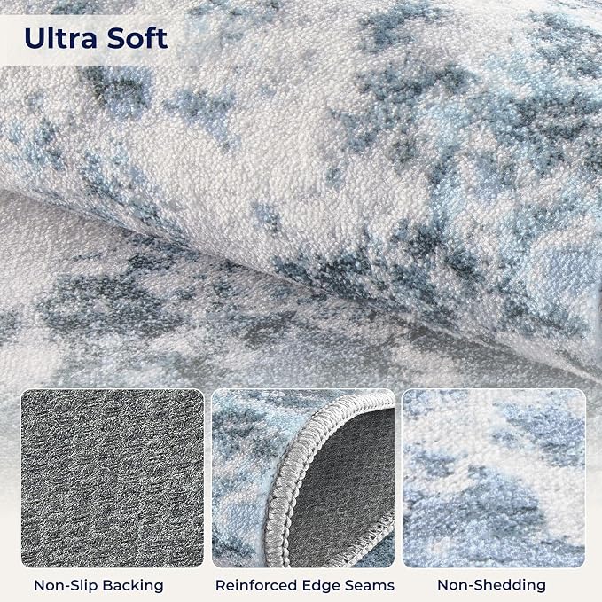 DMOYEST 6x9 Area Rug - Washable & Non Slip Indoor Rug for Living Room, Kid & Pet Friendly Abstract Low Pile Soft Carpet for Bedroom and Dining Room - Blue
